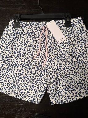 New NWT All Fenix Women's Navy Print Drawstring Swim Shorts size L